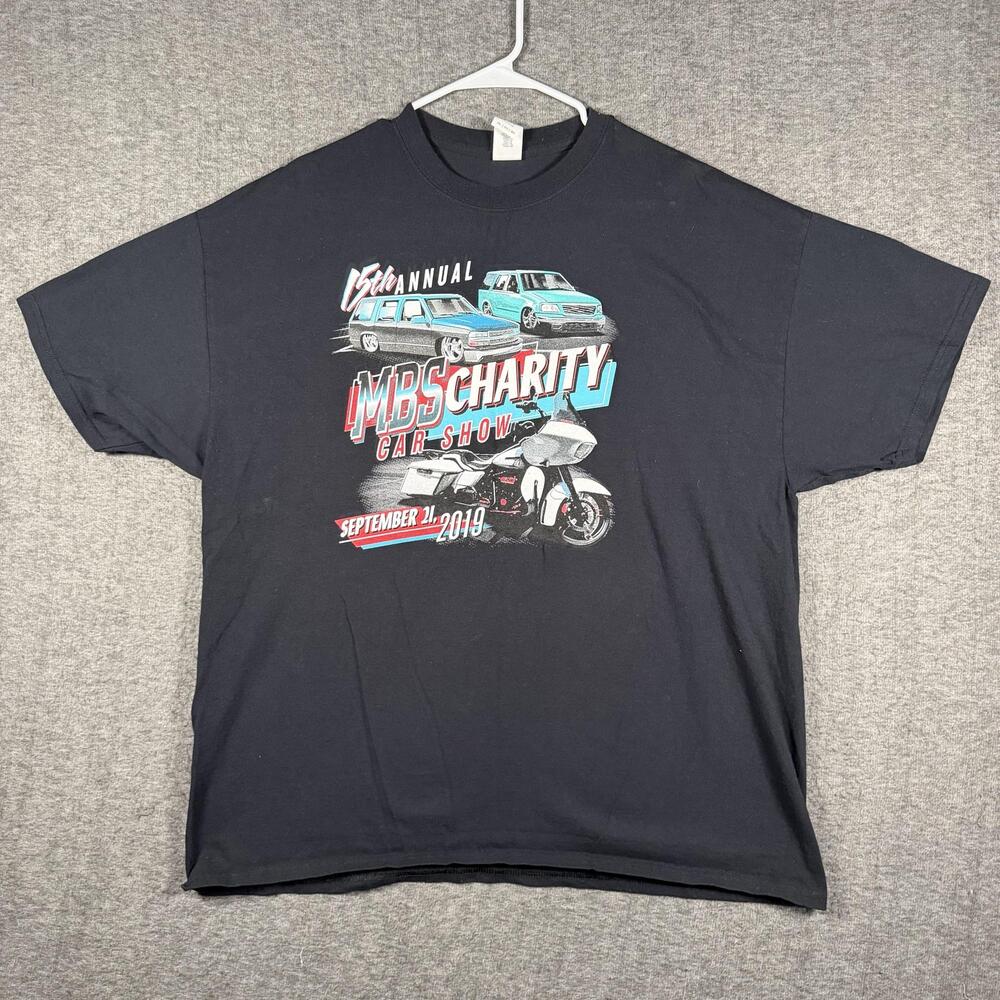 Gildan Shirt Mens 2XL Black 15th Annual MBS Charity Car Show Graphic Tee 2019